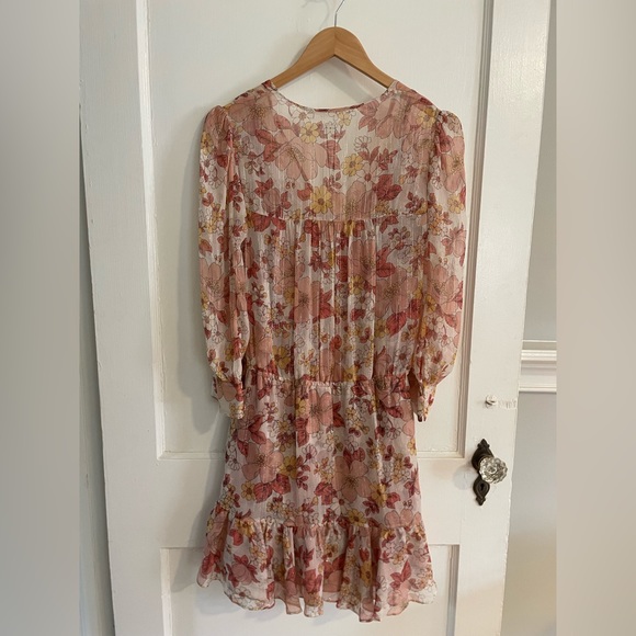 NWT VERONICA BEARD Cybil Mini Dress Silk Melon Pink Floral Long Sleeve Size 2 - Picture 10 of 13